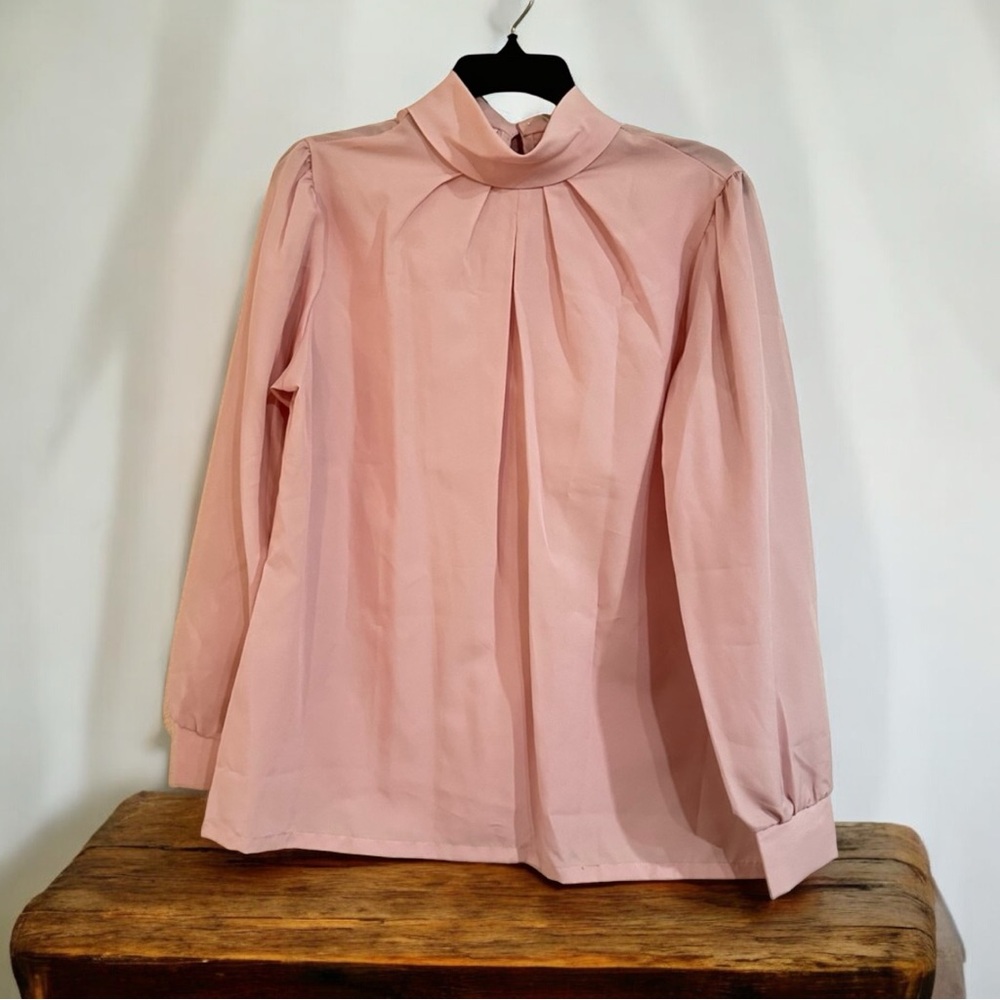 Vintage Satin Puff Sleeve Romantic Purple Blouse, Women’s Size Medium